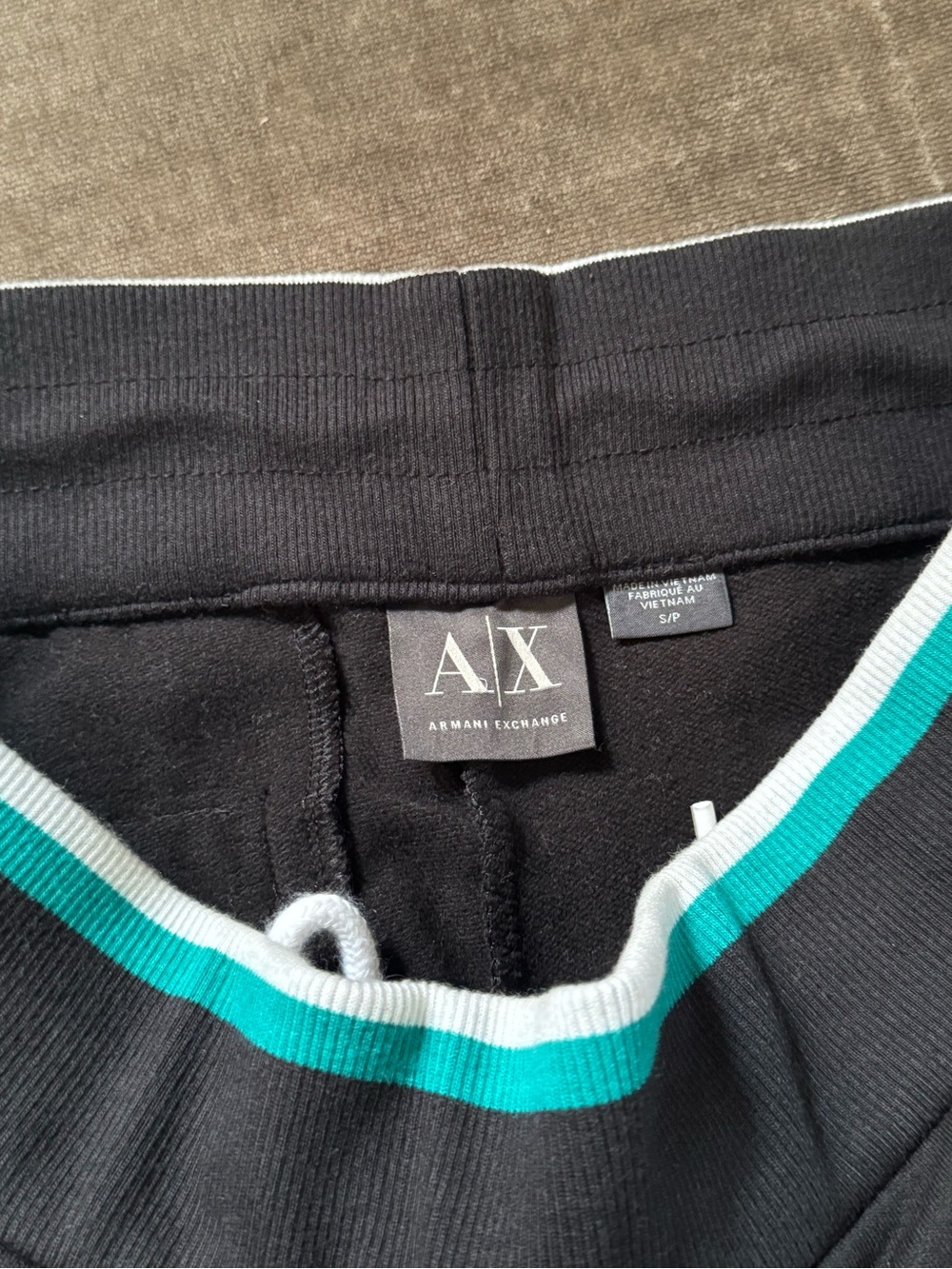 Armani Exchange Black Joggers with Teal & White Waistband